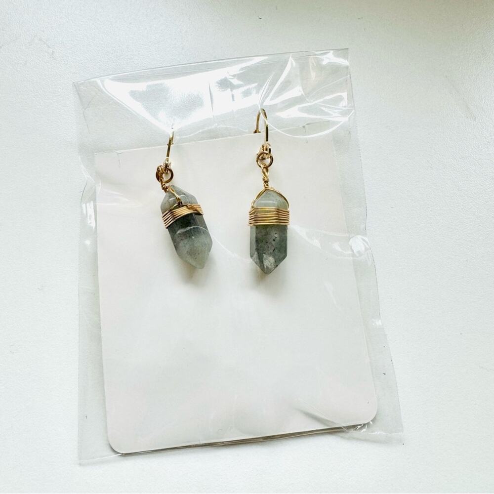 Labradorite Gold Handmade Boho Gemstone Crystal Hoop Earrings Hoops Jewelry - Picture 6 of 11